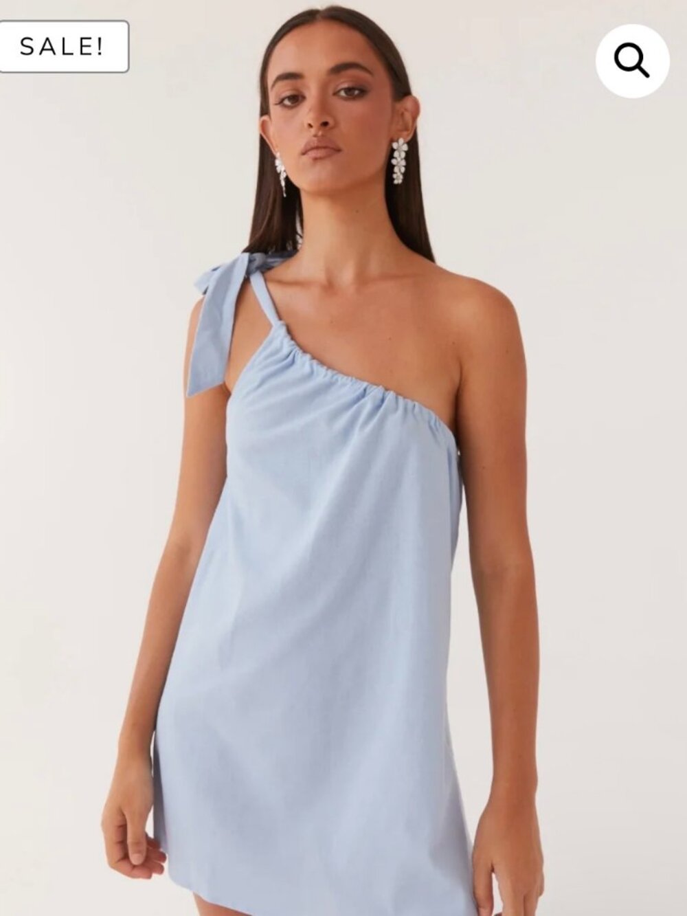 Peppermayo Art of Waves Linen Mini Dress Cerulean Blue One Shoulder